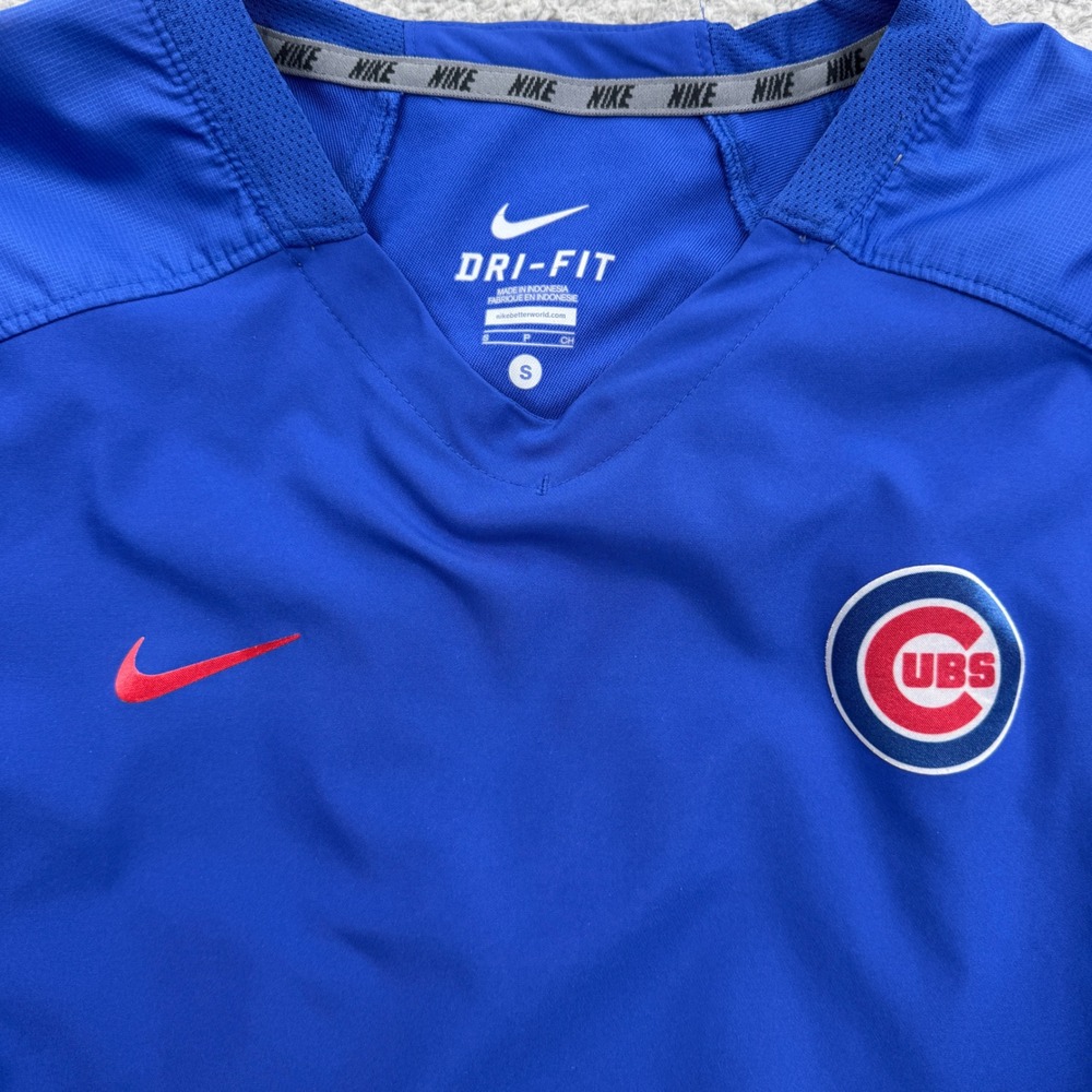 Nike Dri-Fit Chicago Cubs Pullover V-Neck‎ Long Sleeve Pullover Mens Small Blue